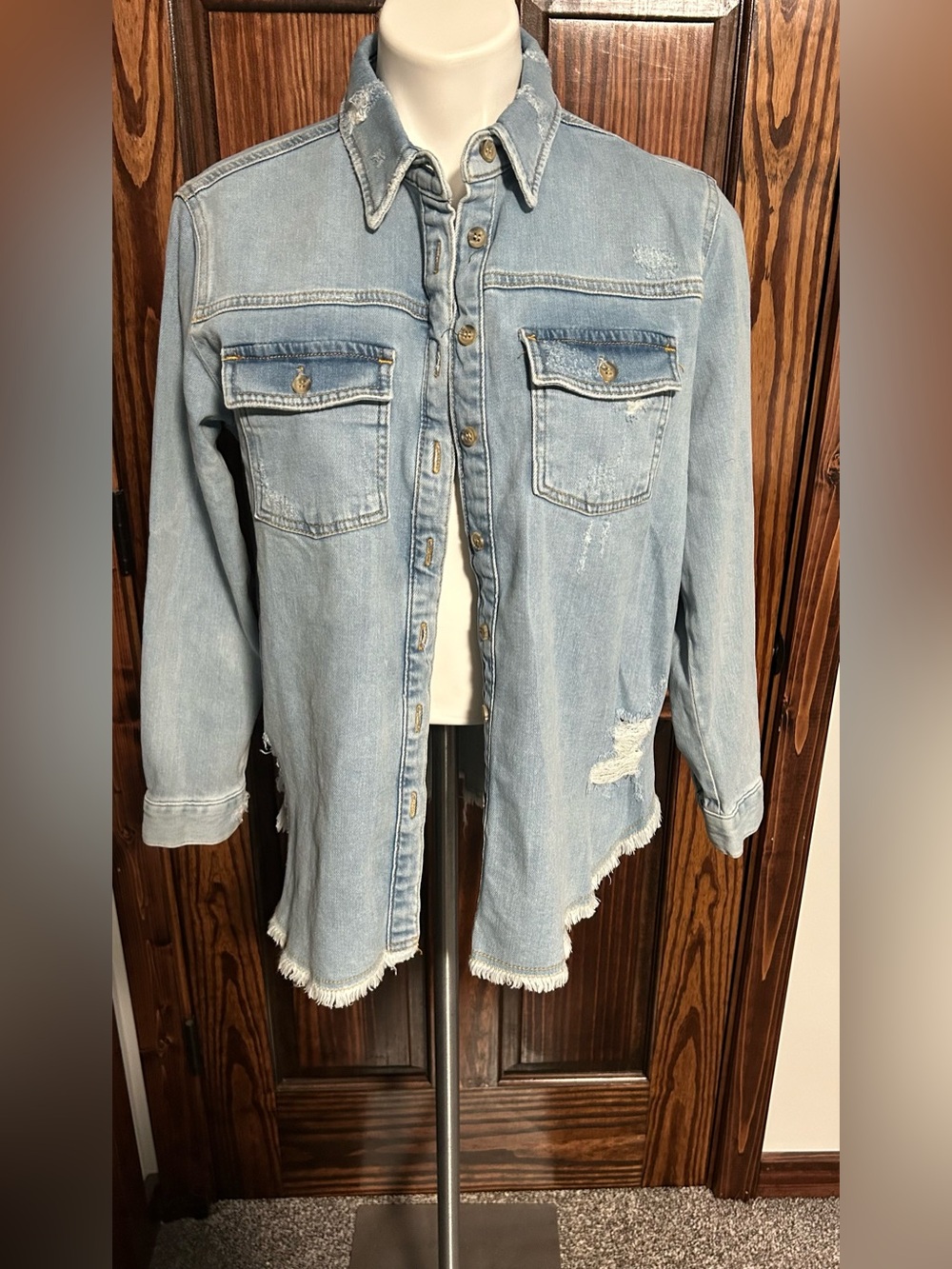 Pilcro distressed denim shirt xs